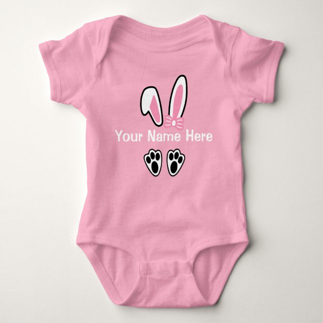 Girls Ostersonnige Ohren Einteilige Bodysuit Rosa Baby Strampler (Vorderseite)