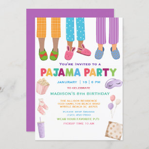 Girls Pajama Birthday Sleepover Party Einladung