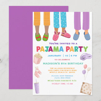 Girls Pajama Birthday Sleepover Party Einladung
