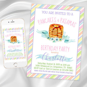 Girls Pancakes Pajama Geburtstagsparty Einladung