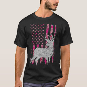 Girls Patriotic Pink Camouflage Usa Flag Hirschjag T-Shirt