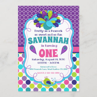 Girls Peacock Geburtstagsparty Einladung