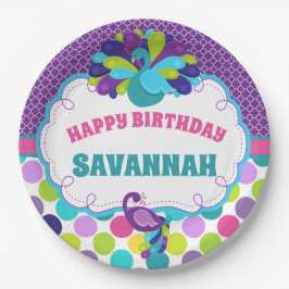 Girls Peacock Happy Birthday Party Personalisiert Pappteller