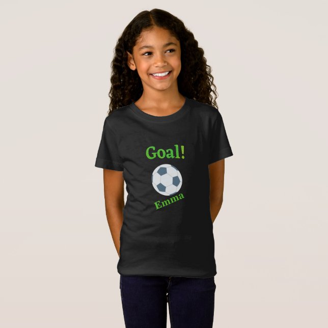 Girls Personalisiert Black Green Soccer Player Goa T-Shirt (Vorne ganz)