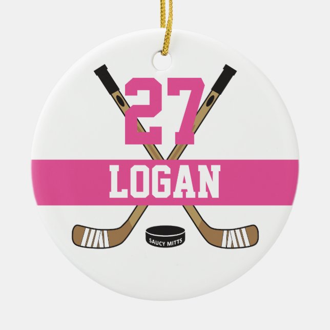 Girls Personalisiert Hockey Player Name Number Pin Keramik Ornament (Vorne)