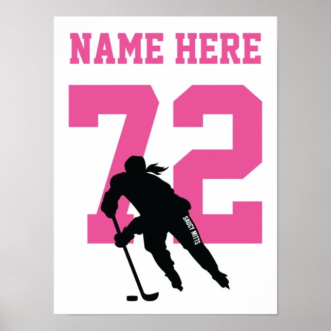 Girls Personalisiert Hockey Player Number Pink Poster (Vorne)