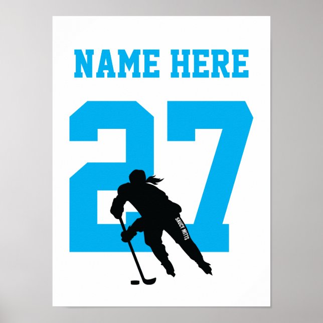 Girls Personalisiert Hockey Player Nummer Türkis Poster (Vorne)
