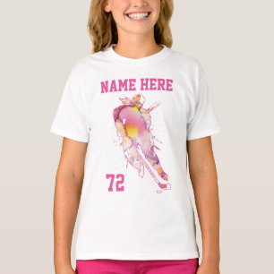 Girls Personalisiert Hockey Player Wasserfarbe T-Shirt