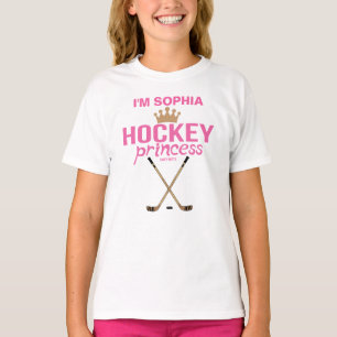 Girls Personalisiert Hockey Princess Name Pink T-Shirt