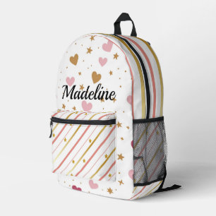 Girls Personalisierte Rose Goldenes Herz Strip Bedruckter Rucksack