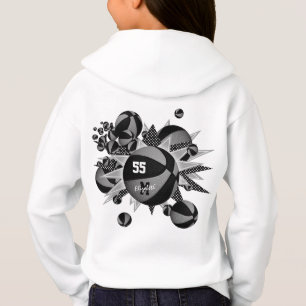 Girls personalisierte schwarz-graue Basketballstar Hoodie