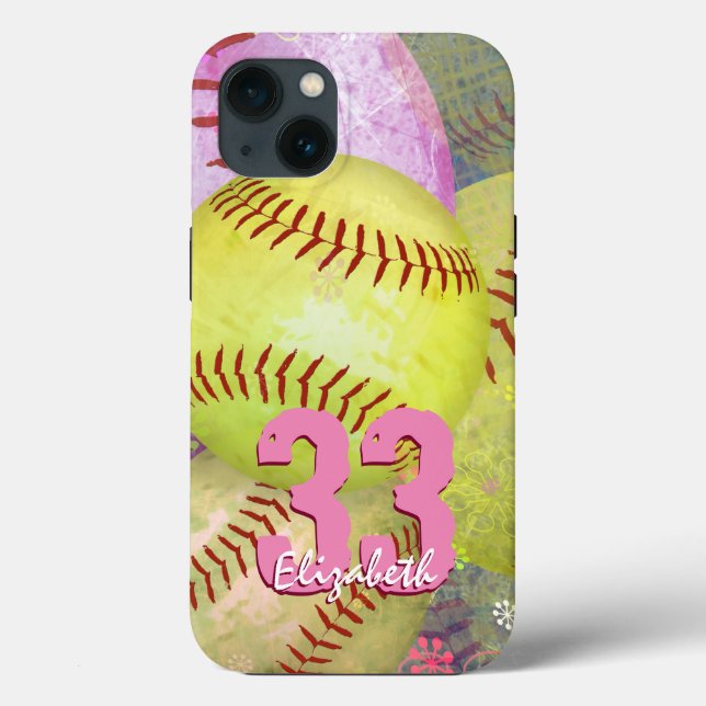 Girls personalisierter Softball Case-Mate iPhone Hülle (Rückseite)