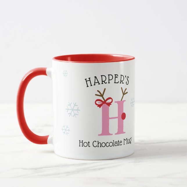 Girls Personalized Reindeer H Hot Chocolate Mug Tasse (Links)