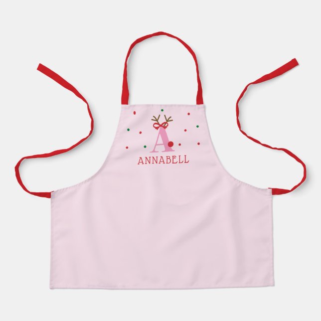 Girls Personalized Reindeer Initial A  Schürze (Vorderseite)