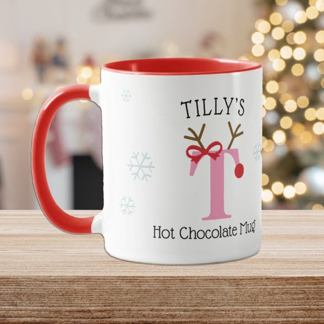 Girls Personalized Reindeer T Hot Chocolate Mug Tasse (Von Creator hochgeladen)