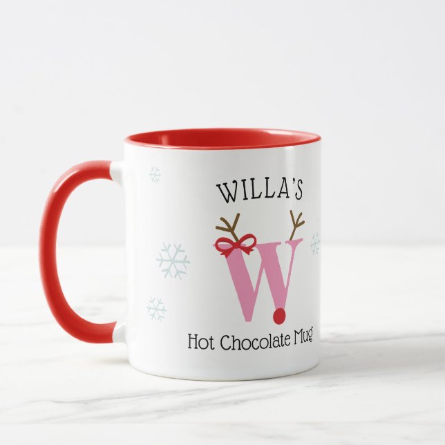 Girls Personalized Reindeer W Hot Chocolate Mug Tasse (Links)