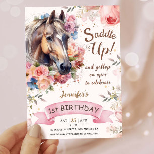 Girls Pferd 1. Geburtstag Cowgirl Sattel Up! Einladung