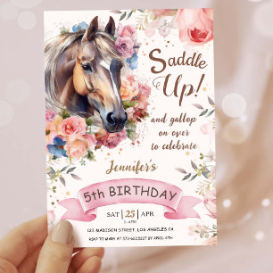 Girls Pferd 5. Geburtstag Cowgirl Saddle Up! Einladung