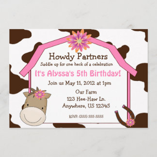 Girls Pferd mit Barn Birthday Einladung