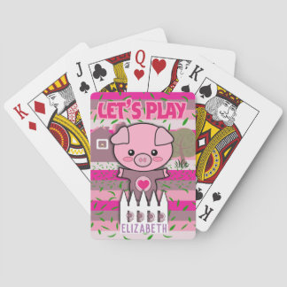Girls Piggy Let's Play Editable Name Spielkarten