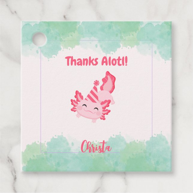 Girls Pink Axolotl 1. Geburtstag Party Geschenkanhänger (Vorderseite)