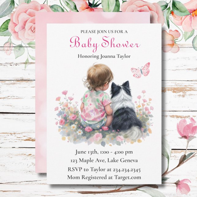 Girl's Pink Baby Shower Dog Themed Einladung (Von Creator hochgeladen)