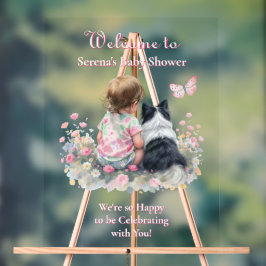 Girl's Pink Baby Shower Dog Themed Welcome Acrylschild
