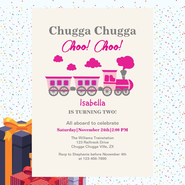 Girls Pink Bahn 2. Geburtstag Party Einladung (Von Creator hochgeladen)