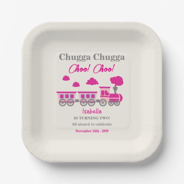 Girls Pink Bahn 2. Geburtstag Party Pappteller (Vorderseite)