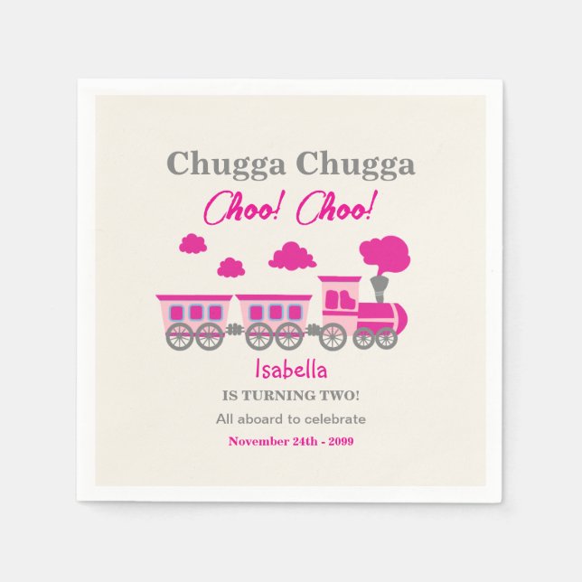 Girls Pink Bahn 2. Geburtstag Party Serviette (Vorderseite)