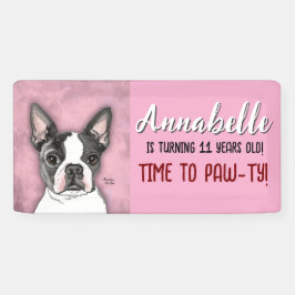 Girls Pink Birthday Party Banner Boston Terrier