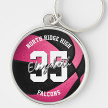 girls pink black basketball keychain w team name