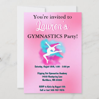 Girls Pink Blue Gymnastik Geburtstagsparty Einladu Einladung