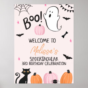 Girls Pink Boo Halloween Geburtstags Begrüßungszei Poster