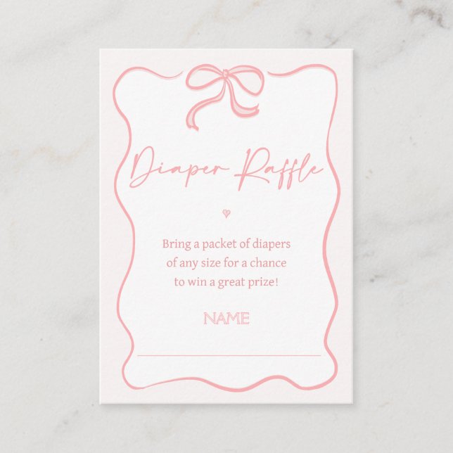 Girls Pink Bow Babydusche Windelwanne Beilage Visitenkarte (Vorderseite)