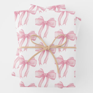 Girls Pink Bow Coquette Babydusche Geburtstag Geschenkpapier Set