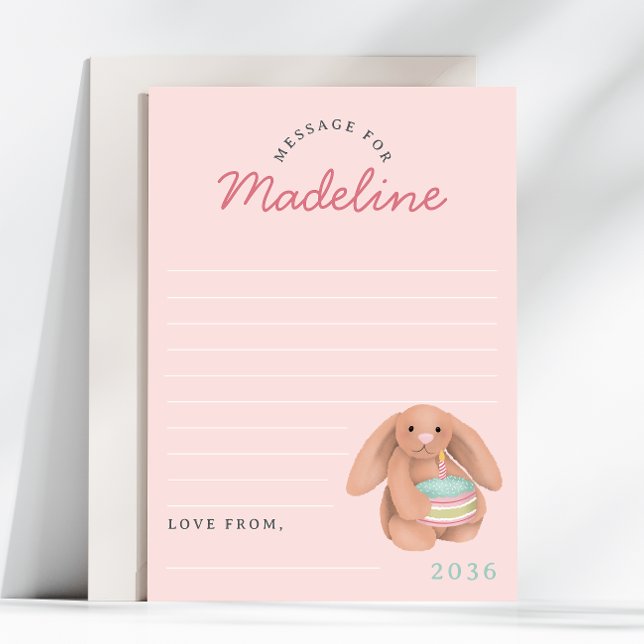 Girls Pink Bunny First Birthday Time Capsule Cards Einladung (Von Creator hochgeladen)