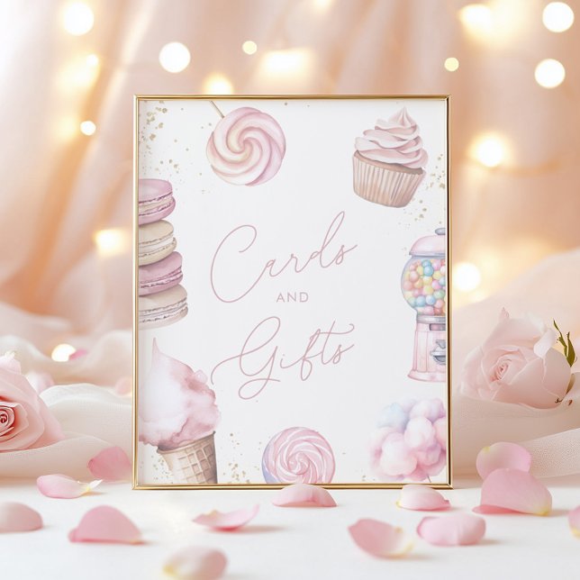 Girls’ Pink Candy Cards and Gifts Tabletop Sign Poster (Von Creator hochgeladen)