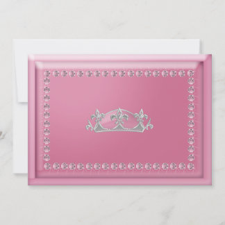 Girls Pink Diamonds & Silver Crown Geburtstagspart Einladung