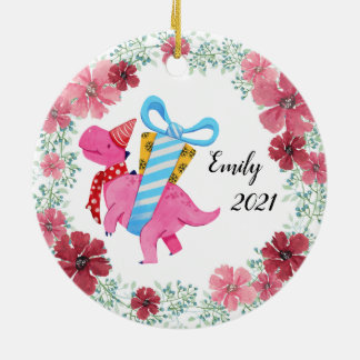 Girls Pink Dinosaur Weihnachtsfeier Keramik Orname Ornament
