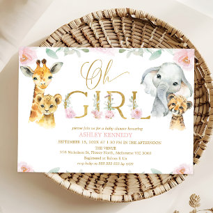 Girls Pink Floral Safari Kinderdusche Einladung