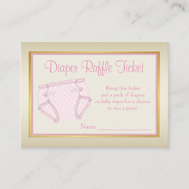 Girls Pink Gold Diaper Raffel Ticket Begleitkarte (Vorderseite)