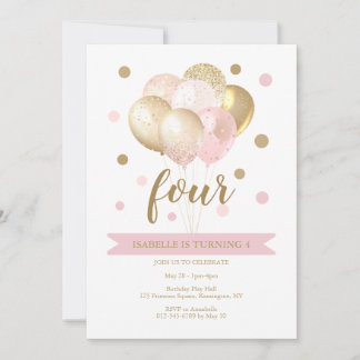 Girl's Pink Gold Geburtstagsparty Einladung