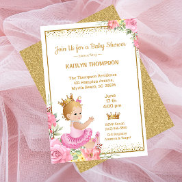 Girls Pink Gold Princess Baby Shower Einladung