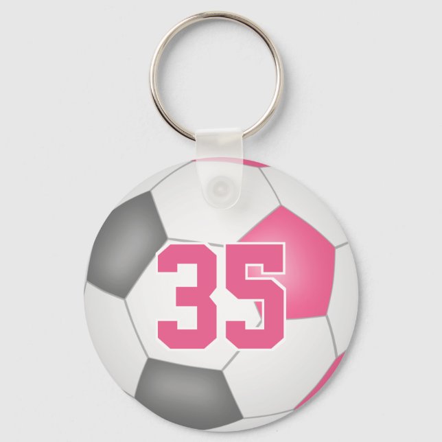 Girls pink grau, personalisierter Fußball-Schlüsse Schlüsselanhänger (Vorderseite)