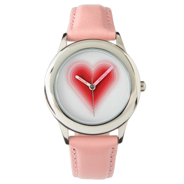 Girls Pink Heart Valentine's Day Watch Armbanduhr (Vorderseite)