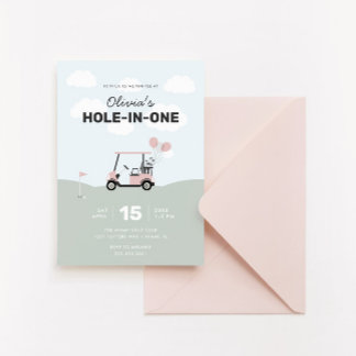 Girls' Pink Hole-in-One Golf 1. Geburtstag Einladung