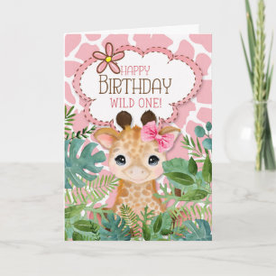 Girl's Pink Jungle Giraffe Geburtstag zum Thema Karte