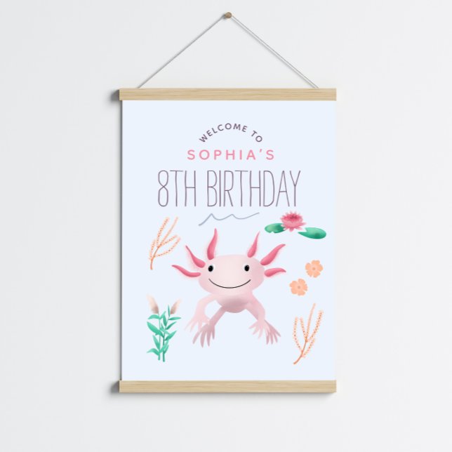Girls Pink Kawaii Axolotl Geburtstag Begrüßungszei Poster (Von Creator hochgeladen)