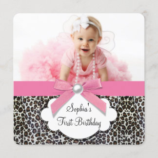 Girls Pink Leopard Geburtstagsparty Einladung